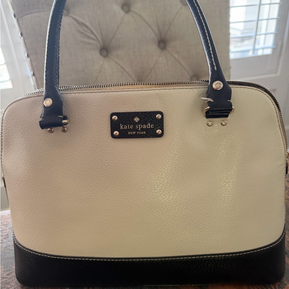 kate spade Cream and Black Dome Satchel with Top Handles